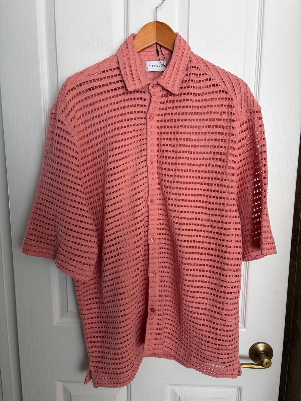 NWT - Topman Coral Open-Weave Short Sleeve Button-Down Shirt